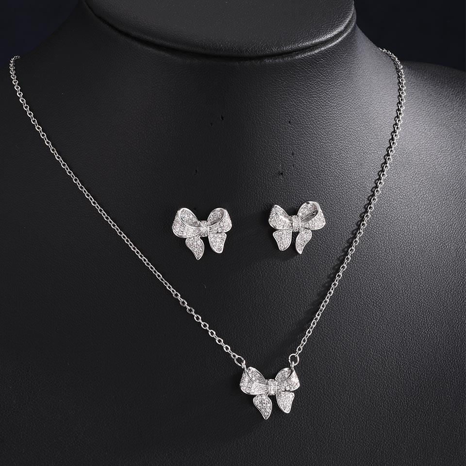 ZAKOL Luxury Full Shiny CZ Bow Earring Necklaces for Women Clear AAA Cubic Zirconia Engagement Wedding Party Zircon Set