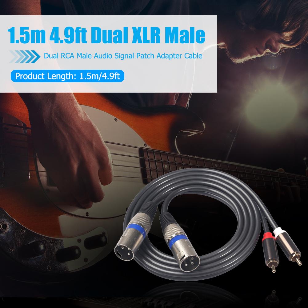 Dual RCA to Dual XLR 3Pin Male Audio Adapter Cable Metal Gold-plated Audio Cable