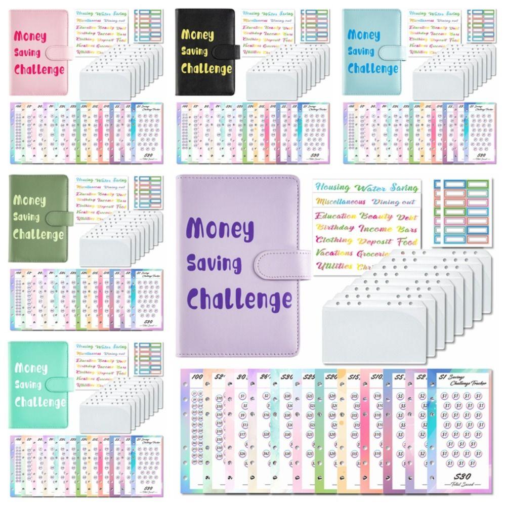 PU Leather Envelope Challenge Binder Challenging Refillable Money Saving Binder Loose-leaf Savings Handbook