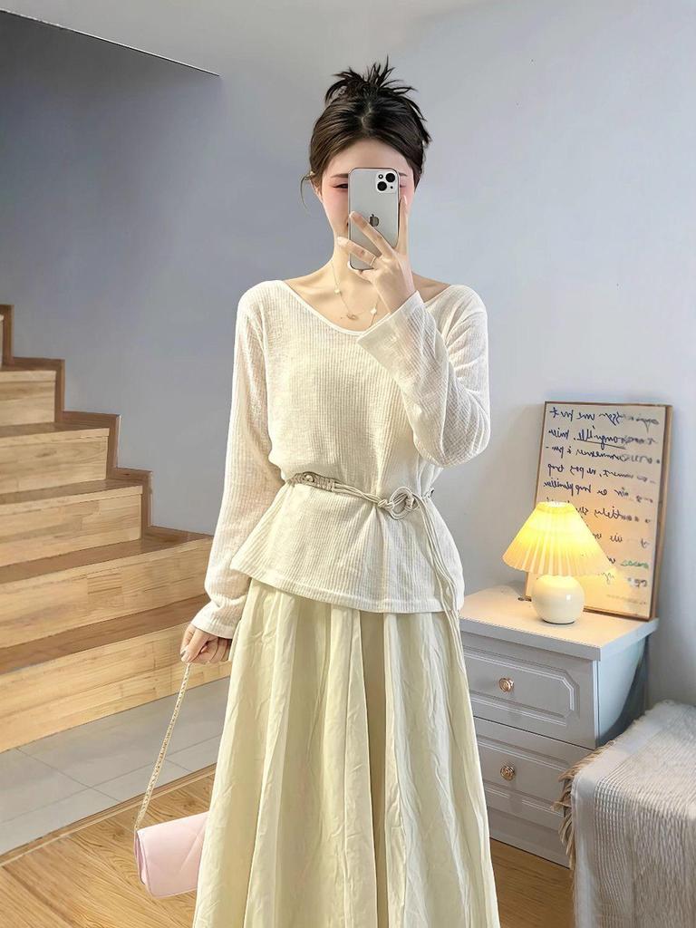 Frühlings Übergröße Damen Schlankmachendes Top & Midi-Rock Set - Koreanischer Stil