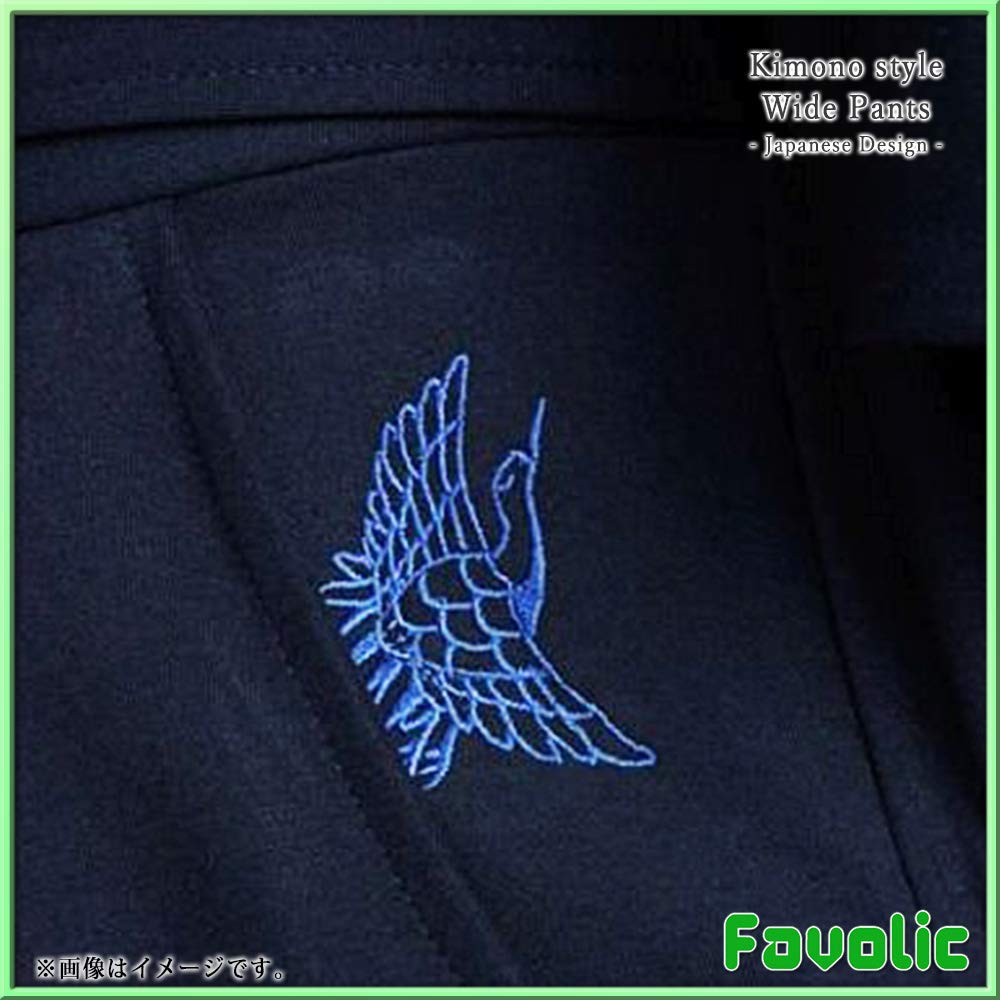 pants with a Japanese featuring a noble embroidery and Japanese suitable for happi and Favolic Free Kimono-style wide-leg design, pattern. Unisex,