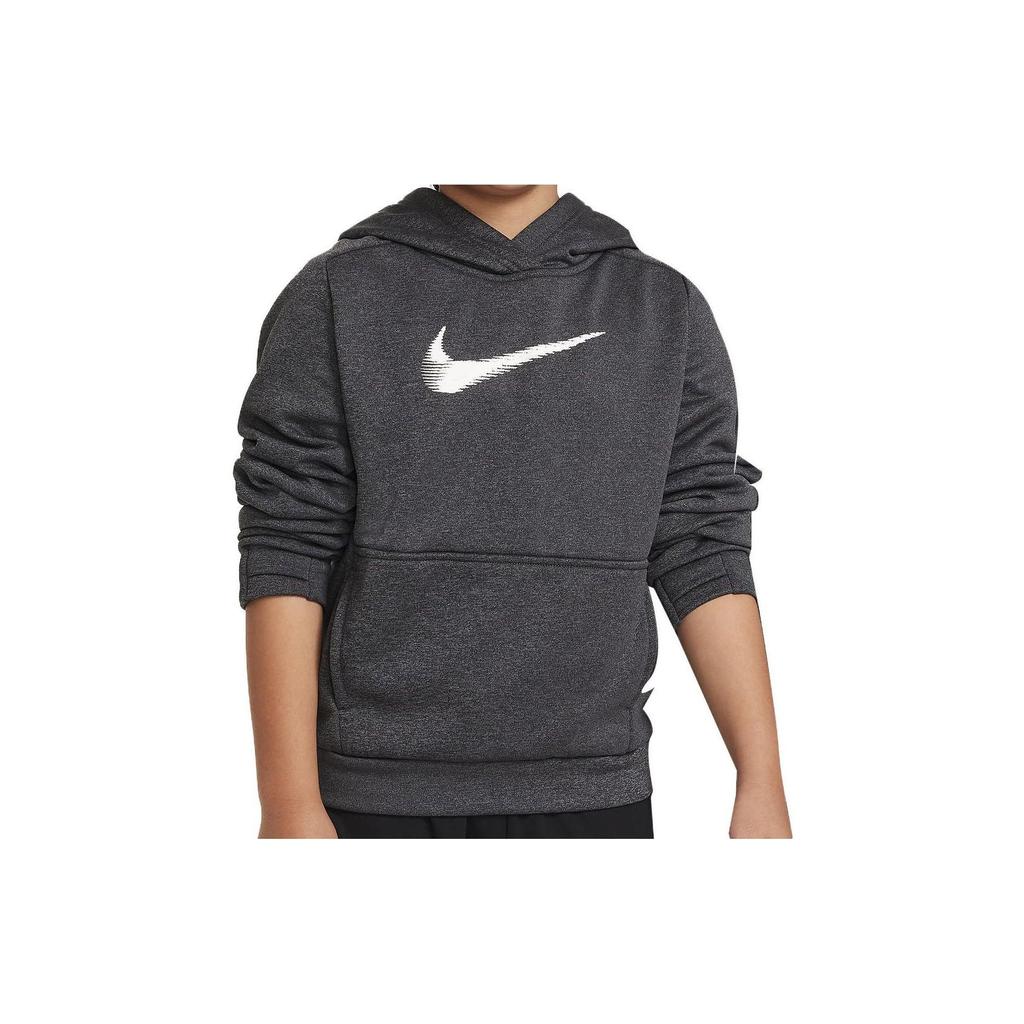 Nike Embroidered Pullover Hoodie Kids Tops Black Grey FD3893-010