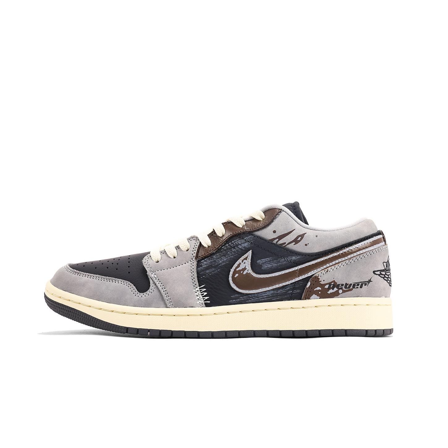 

Jordan Air Jordan 1 Leather Cushioning, Wear Resistant Low top Vintage Basketball Shoes Unisex Gray Black HQ2010-012(Team-) 40
