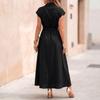 Vestido Camisa de Mujer Manga Corta Botones Arriba Vestido Largo con Cuello Corbata en la Cintura y Dobladillo Acampanado Casual Holgado Vestido de Verano