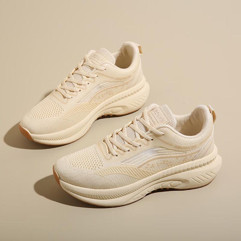 

ins Korean version of flying woven shoes 2025 spring shoes breathable fitness running casual street shooting running shoes women s shoes 40 бежевый