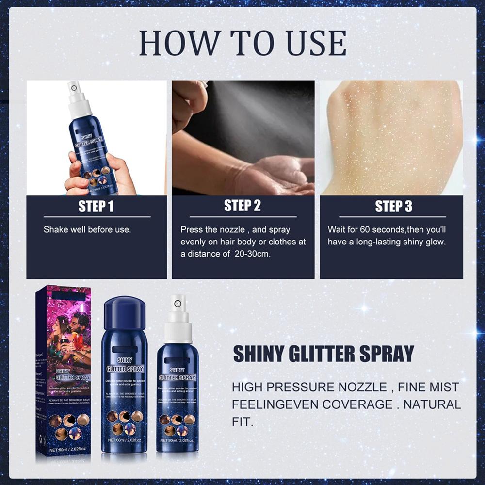 60ml Körper Shiny Glitter Spray Flash Haut Aufhellen Pulver Halloween Make-Up Diamant Fluoreszenz Party Club Glitter