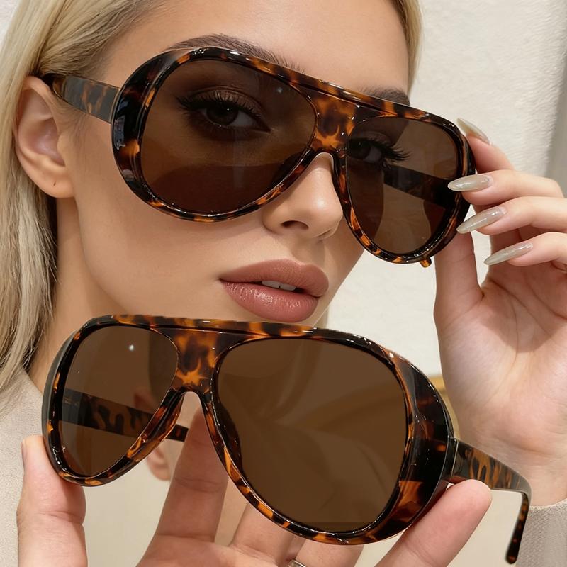 Simple Retro Fashion Leopard Sunglasses Unisex Big Frames Shades UV400 Anti Blue Glasses Ins Advanced Sense of Street Shooting