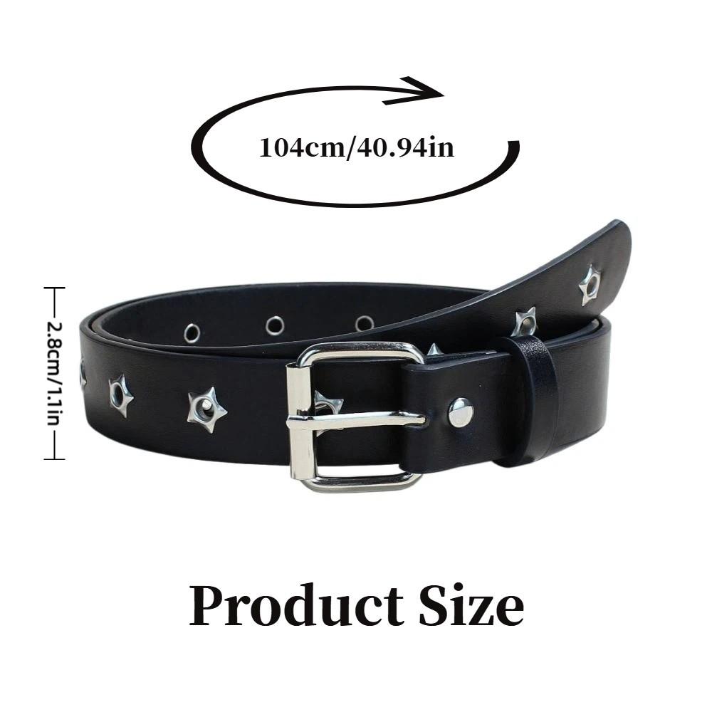 Fashion Punk Women's Belt Star Hollow Eyelet Korean Style Metal Buckle Waistband Versatile Casual Waist Strap Jeans Decor