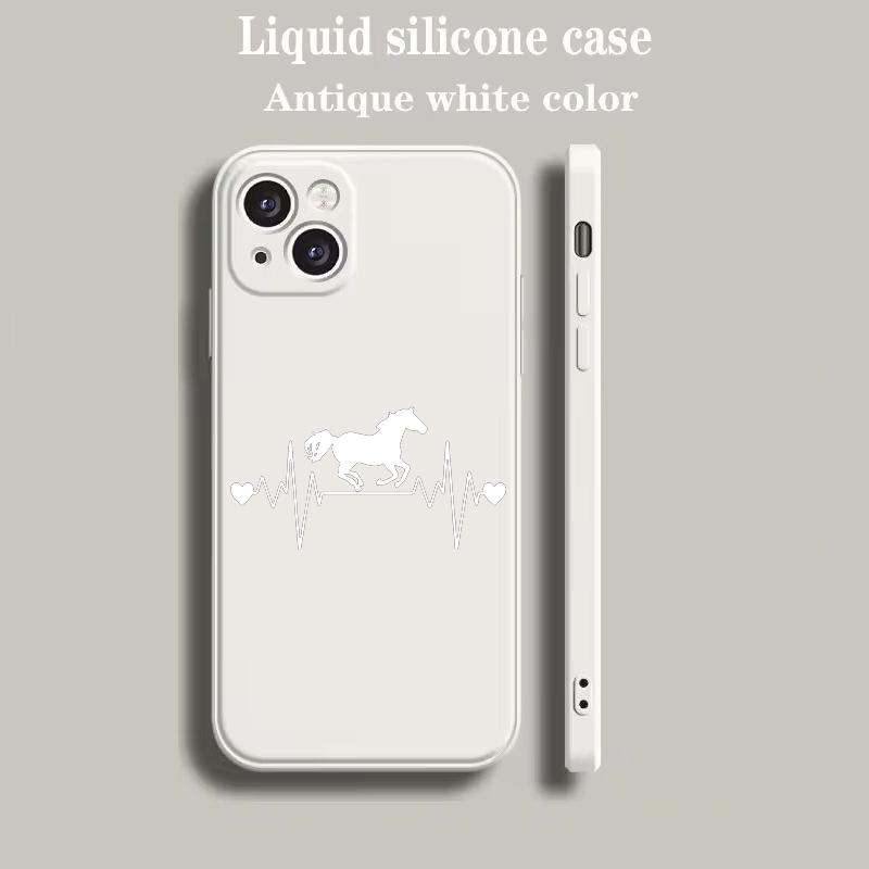 Luxury Color Phone Case For iPhone 15 16 14 13 12 mini 11 Pro Max XS X XR SE 7 8 Plus soft Silicone Beige Cover Animal Art Horse