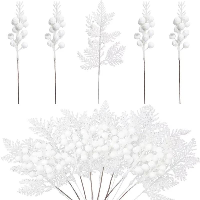 5Pcs Christmas Decoration Glitter Berrie Artificial Flower Bouquet Christmas Tree Ornaments for Home New Year 2025 Navidad Decor