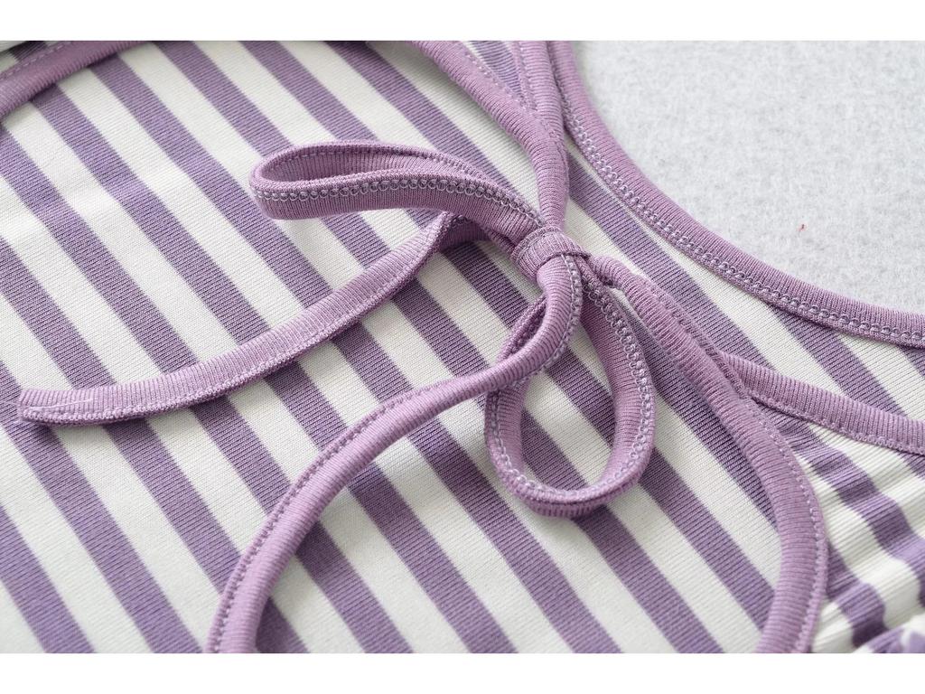 American Spicy Girl Striped Backless U-neck Long-sleeve Slim-fit T-shirt for Women's Autumn/Winter