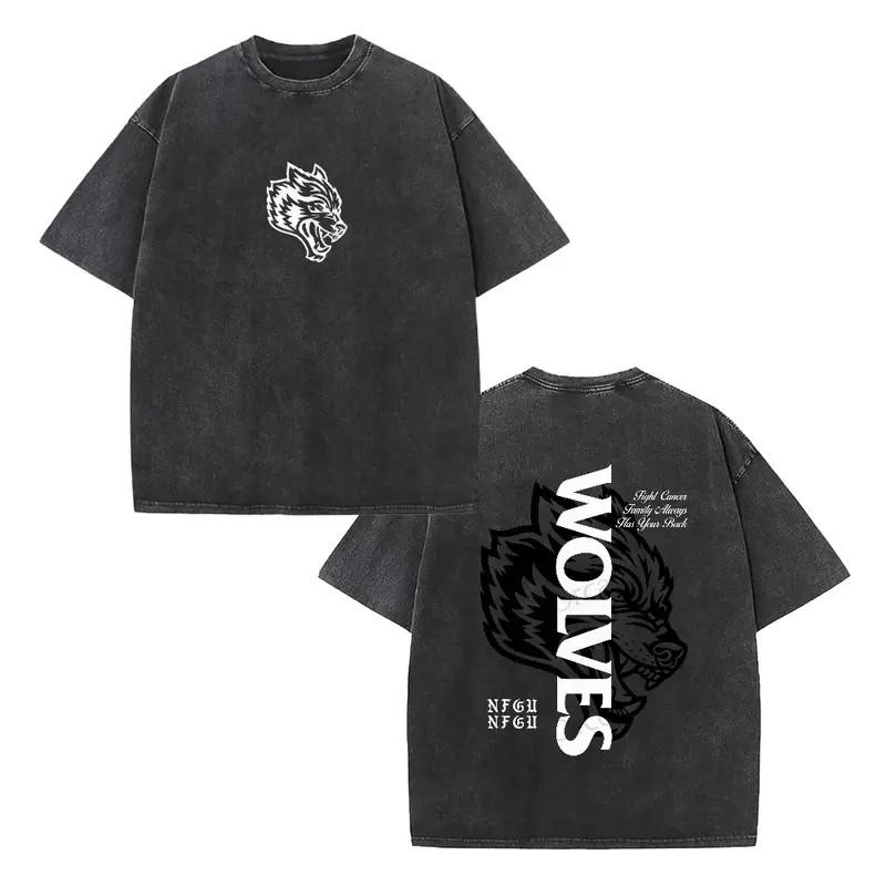 Retro Washed Double-Sided Wolf Head Pure Cotton Unisex Streetwear Graphic Tee