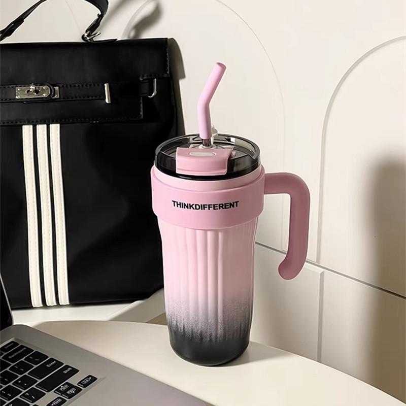 860ml Double Stainless Steel Vacuum Flask With Straw Large Capacity Leak-Proof Coffee Tea Cold Drink Bottle Car Thermal Mug