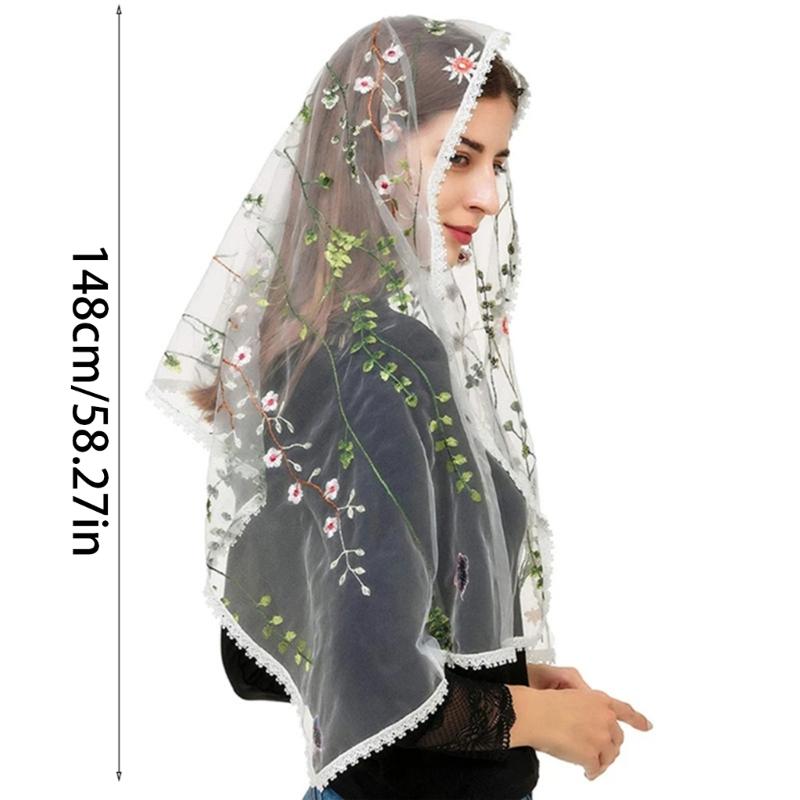Floral sheer Shawl Embroidered Floral Shawl Headscarf Tudung Hijab Headcovering Scarf Church Shawl Wraps For Women
