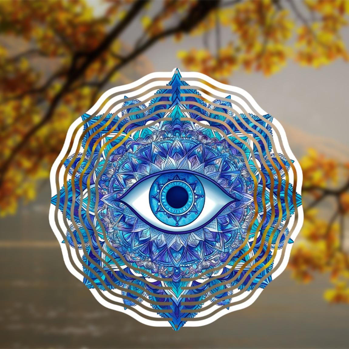 

3D Eye Themed Metal Wind Chime Vibrant Blue White Geometric Design Indoor Outdoor Decor Perfect for Christmas Thanksgiving All Seasons 01A