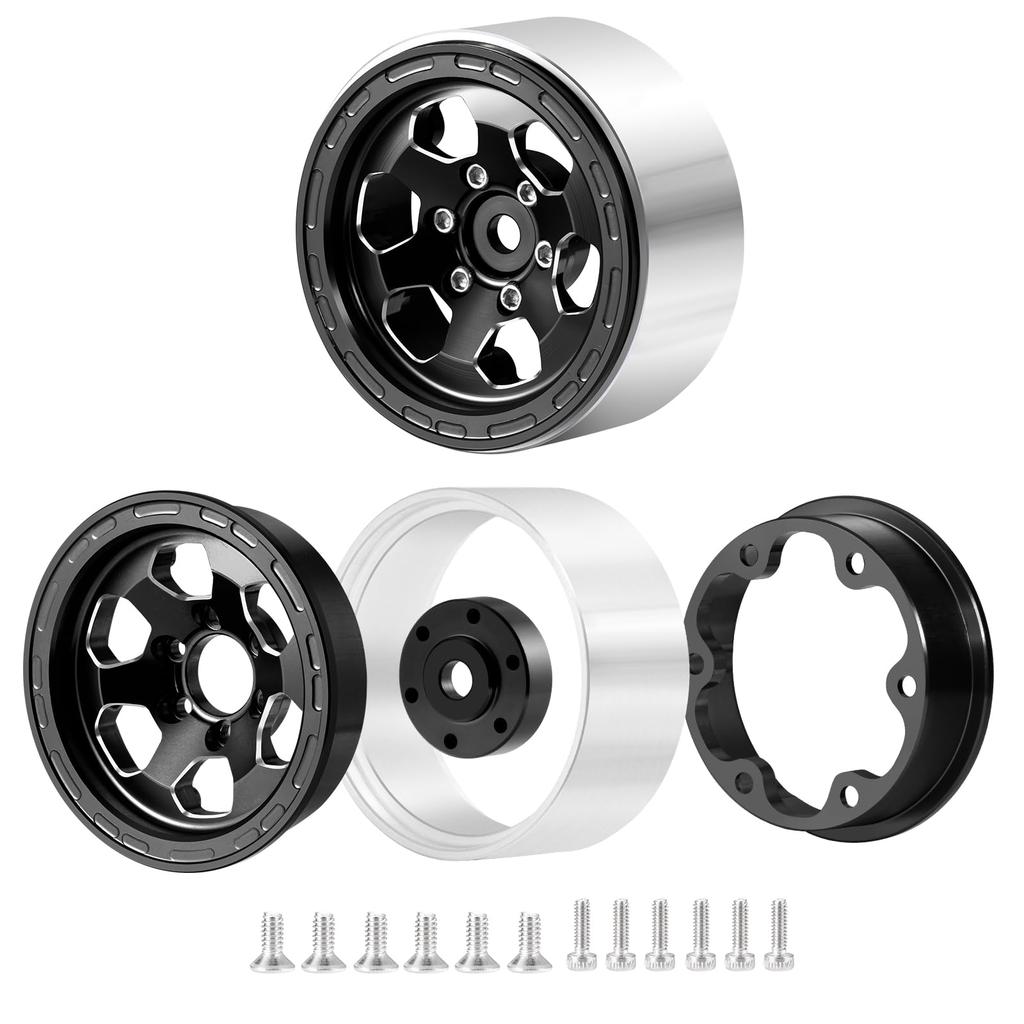 RCMAZO 4-Piece 1.3" Wheel and Tire Set, 1.3-Inch Aluminum Beadlock Wheel Rims with 7027mm Mud Terrain Rubber Tires for 118 124 SCX24 TRX4M RC Cars