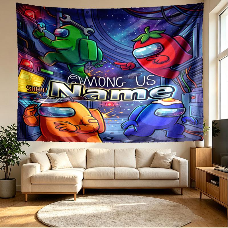 Custom Name Personalized Among Us Print Tapestry, Wall Art Decor, Bedroom, Dorm, Apartment, LivingRoom, Party Backdrop, Gift for Birthday