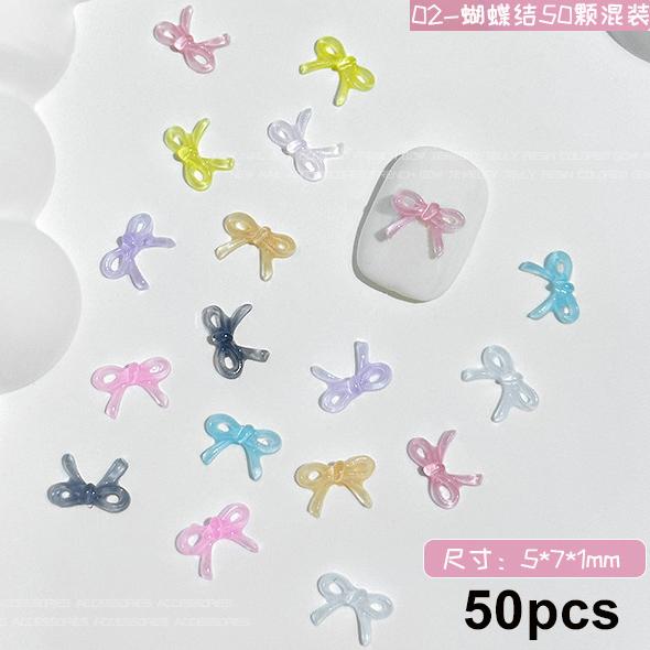 Mixed Cute Mini Colorful Resin Line Bowknot Bow Tie Ribbon Nail Art Decorations DIY Manicure Rhinestones Accessories