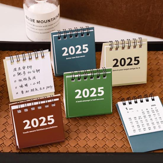 2Pcs 2025 Desk Calendar Mini Desktop Standing Flip Calendar Portable School Stationery Learning Planner Pocket Calendar