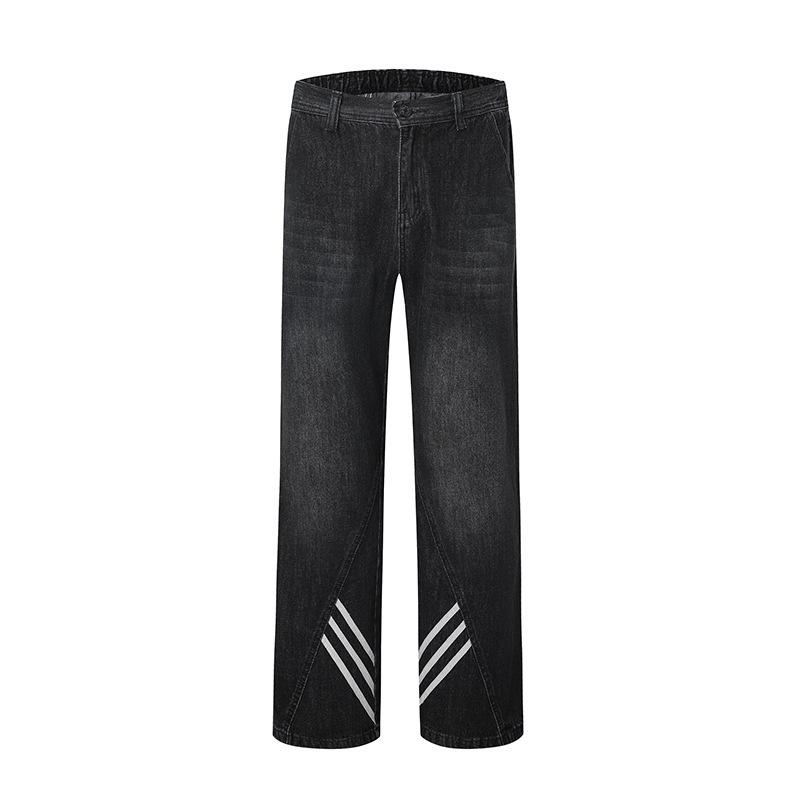 American High Street Three-bar Loose Washing Jeans Men's Design Wide-leg Pants