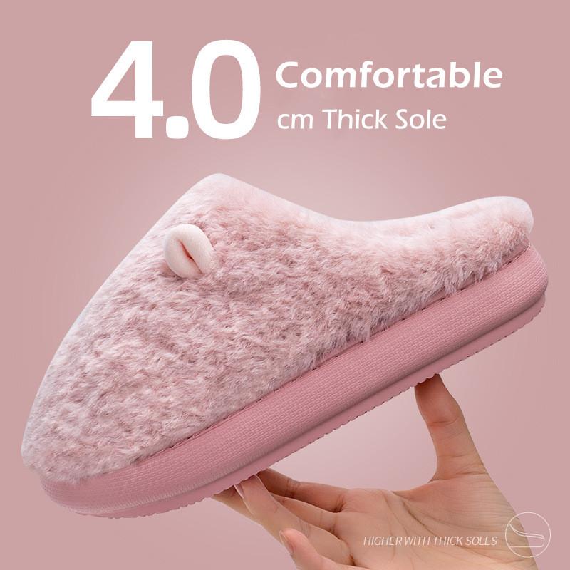 New Winter Slippers for Women Men Indoor Furry Warm Home Shoes Soft EVA Thick Sole Plush Women Couples Cute Platform Slides