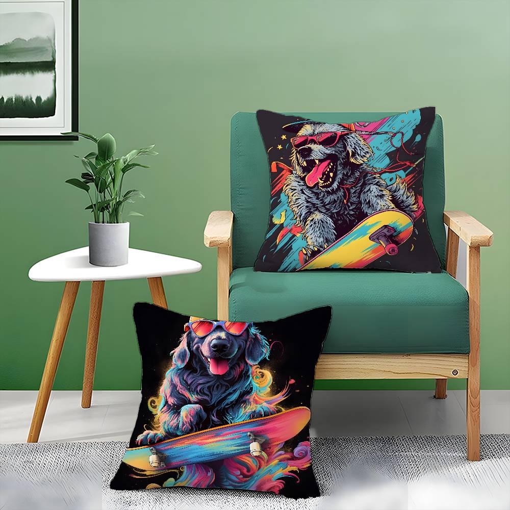 Retro Style Trendy Artistic Dog Pattern Pillow Case Comfort Sofa Bed Silky Elegant Invisible Zipper Decorative Cushion Cover