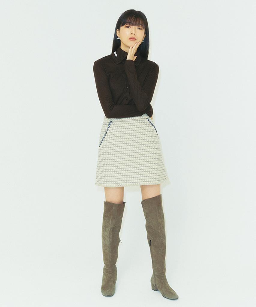 Hocus Pocus Bulgaria Virgin Wool A-Line Tweed Skirt / Cream