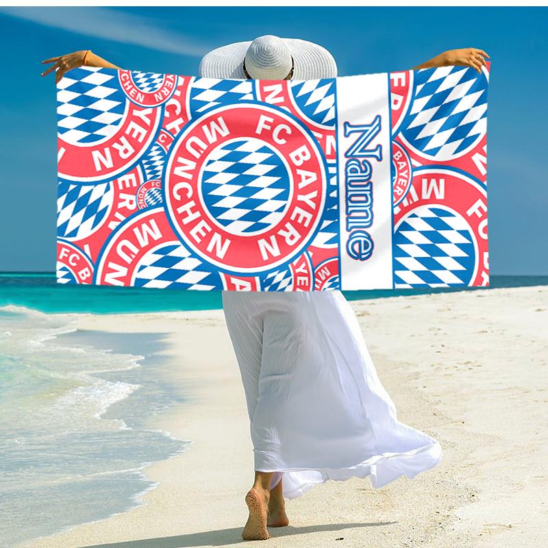 Personalized customized proof beach towel with Bayern Munich pattern - soft, absorbent, quick-drying, perfect swimming, camping&bathing