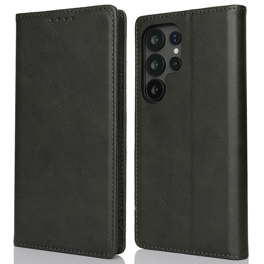 For Samsung Galaxy S25 Ultra Case PU Leather Calf Textured Magnetic Closing Smart Phone Cover