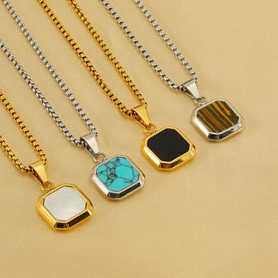 Hot-selling Titanium Steel Hip-hop Turquoise Pendant Men's and Women's Geometric European and American Fashion Non-fading Necklace Jewelry