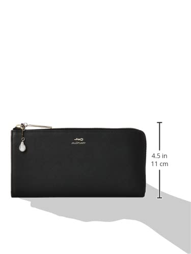 Jill Stuart Compact Slim Wallet with L-Shaped Zipper, Cowhide Leather, and Glitter (Includes Original Charm), Black, JSLW3AT1