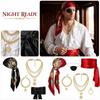 Conjunto de Acessórios para Fantasia de Pirata Inclui Lenço de Cabeça Cinto Tapa-olho Colar em Camadas Pulseira e Anel para Festa de Halloween Cosplay