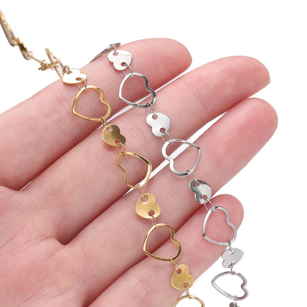 1m Stainless Steel Double Hole Peach Heart Hollow Love Shaped Link Chains for DIY Necklace Bracelet Choker Jewelry Making Chain