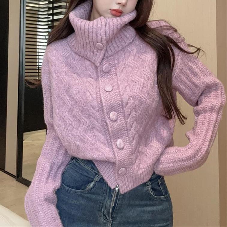 

Свитер с высоким воротом для женщин на осень и зиму, мягкий и свободный вязаный свитер с короткими рукавами, ленивый дизайн M