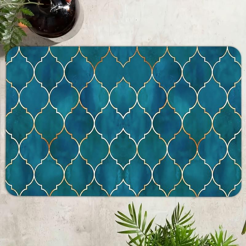 Blue Diamond Pattern Door Mat Soft Absorbent Non-Slip Washable Kitchen Rug Bedroom Bathroom Corridor Entrance Home Decor Mat 1PC