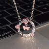 Pink Girl Butterfly Necklace Female Niche Design Sense ins Hip Hop Clavicle Chain Premium Design Sense Necklace
