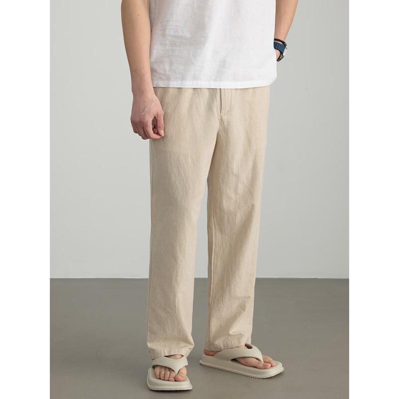 Hengyuanxiang Men's Linen Blend Straight Leg Casual Pants