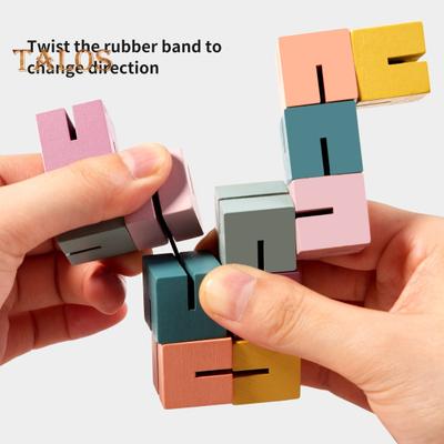 Wooden Twisting Block Toy Portable Travel Educational 3D Puzzle Colorful Twisted Cube Sensory Toy Toddlers Boys Girls Gift Party Favors