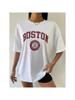 Boston USA Stadt Aufdruck Damen Kurzarm Einfache Freizeitkleidung Vintage Hip Hop Streetwear Oversize Bequemes Damen T-Shirt