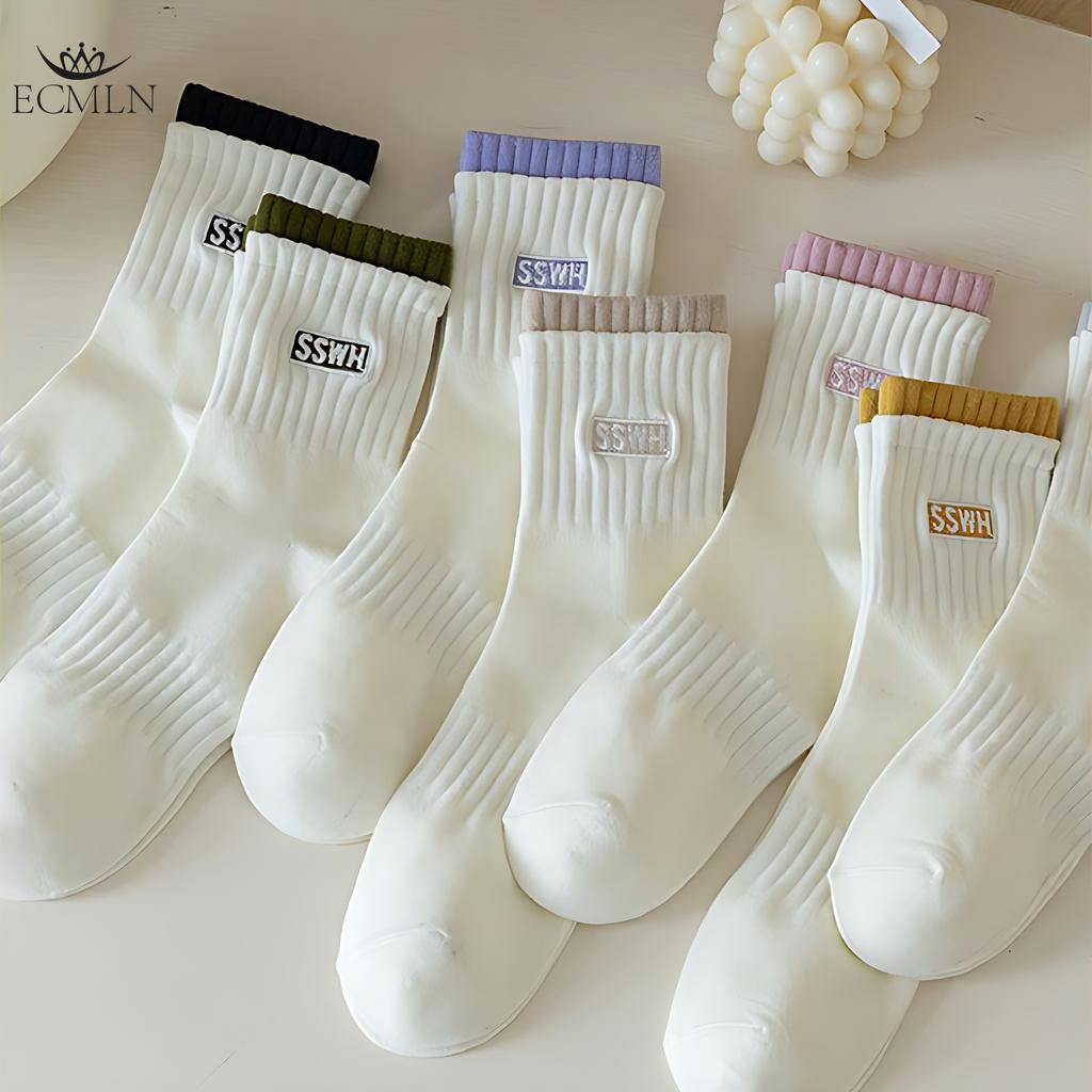 Women's Double Cuff Mid-tube Socks Breathable and Sweat-absorbing Cotton Socks Trendy Cotton Socks Casual Sports Socks for Women