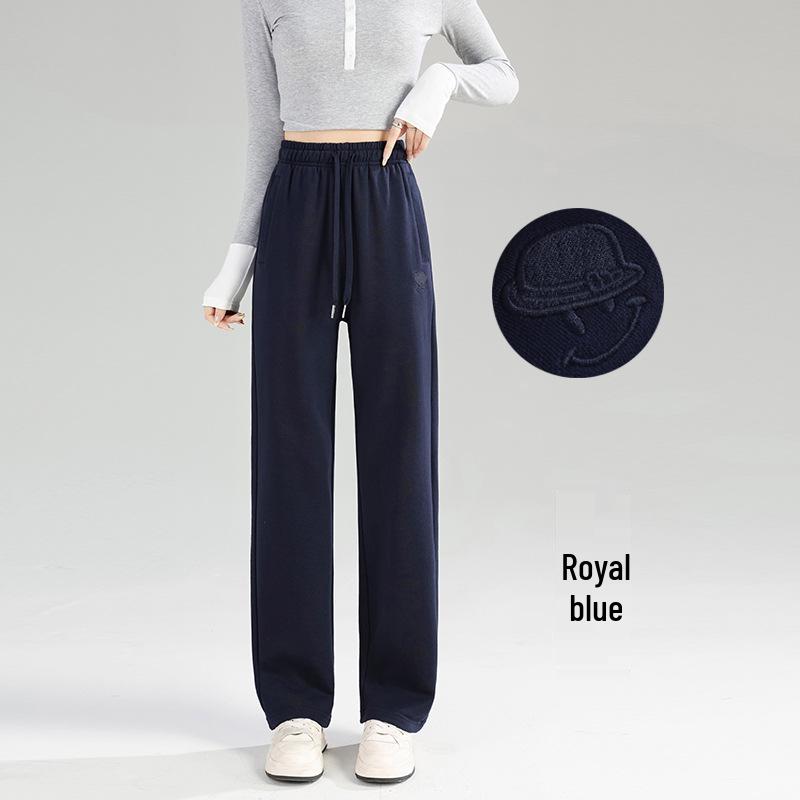 New Winter High-Waist Fleece-Lined Embroidered Pants - Women's Loose-Fit Warm Sweatpants