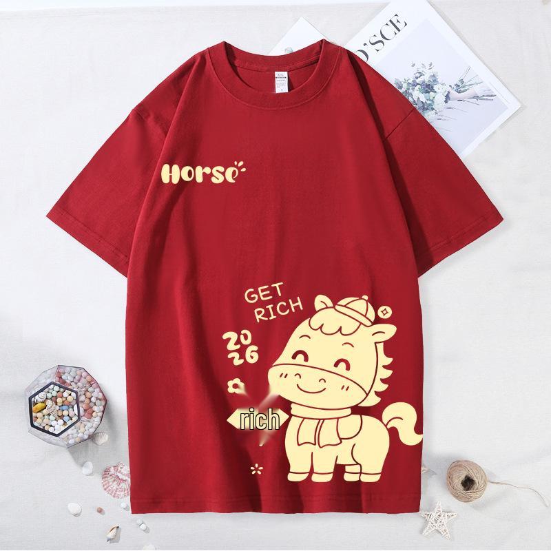 2026 Year of the Horse Red Parent-Child Festive T-shirts for Family of Three or Four