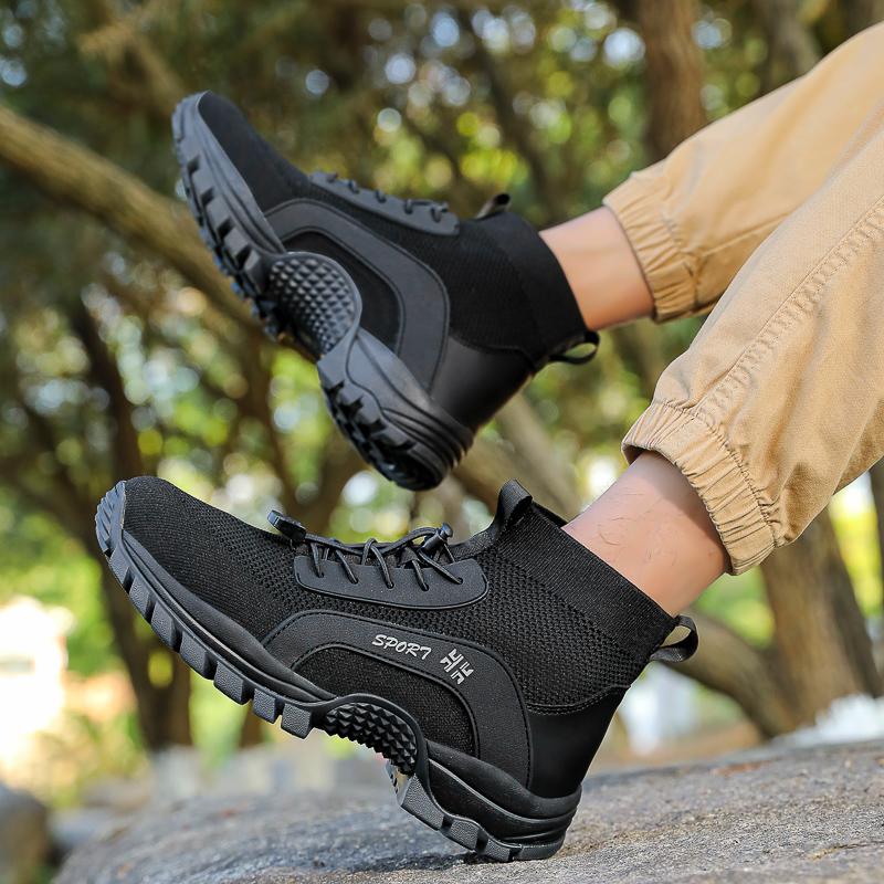 High-top Hiking Shoes Knitted Mesh Outdoor Sneakers Climbing Sports Shoes Breathable Anti-slip Trainers for Fishing Trekking Walking