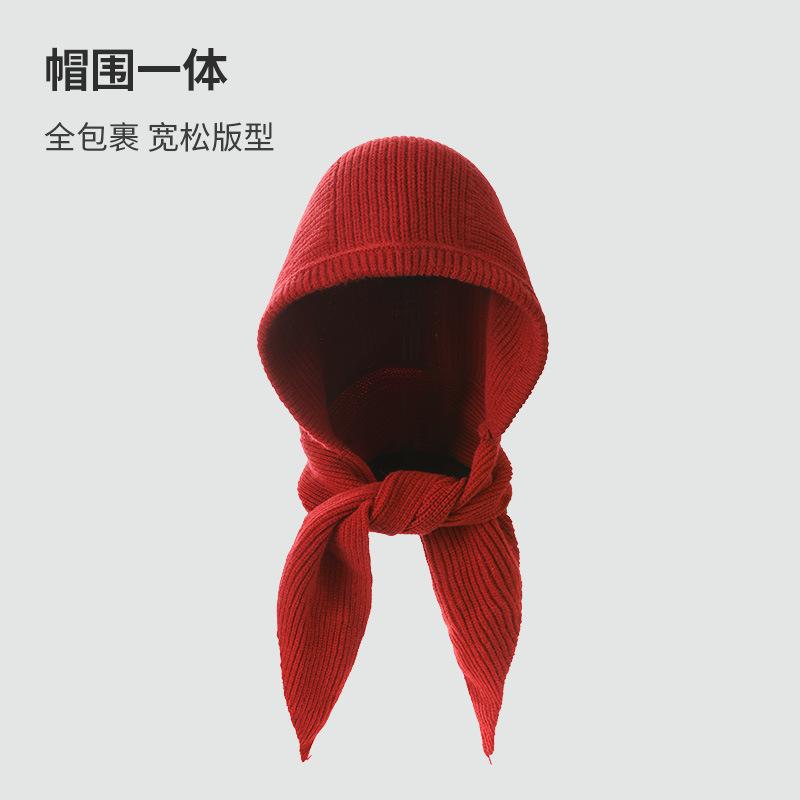 New Balaclava hat and scarf integrated women's winter versatile warm scarf knitted wool hooded