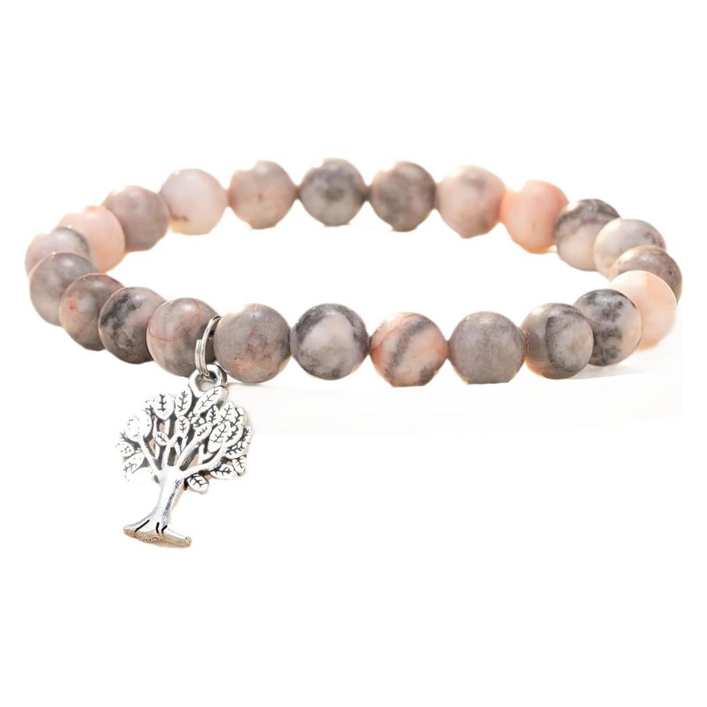 Natural Stone Tree of Life Zebra Stripe Pendant Bracelet Gift Set
