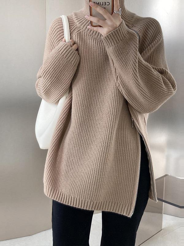 YYFS Women's Fashion Casual Fall Winter Solid Color Print Long Sleeve High Neck Tops Women's Clothing Woolen Knitwear Sweaters