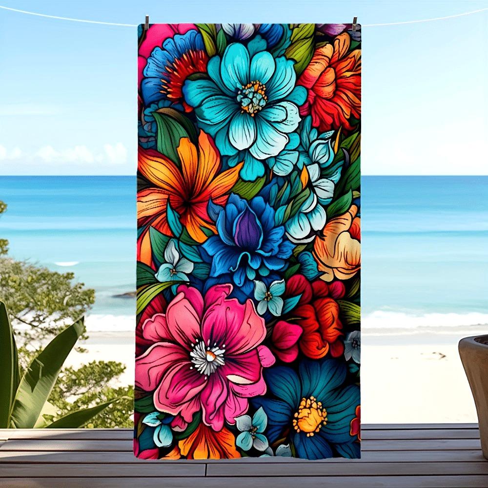

Tropical Giant Flower Pattern Printed Beach Towel Absorbent Lightweight Foldable Printed Quick Drying Towel W30*H60(CM)