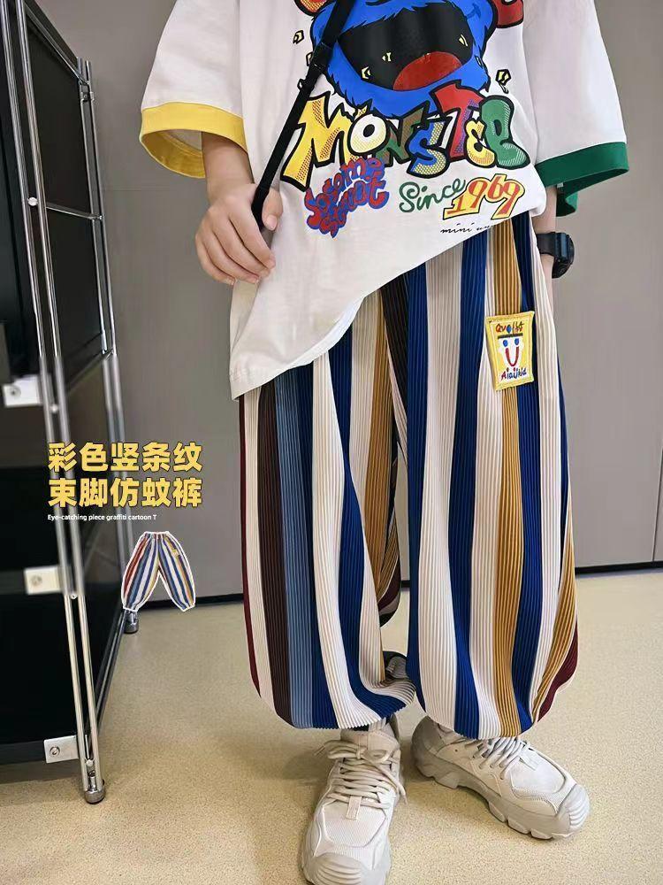 Boys Summer Thin Rainbow Striped Loose Cuffed Mosquito Pants 120