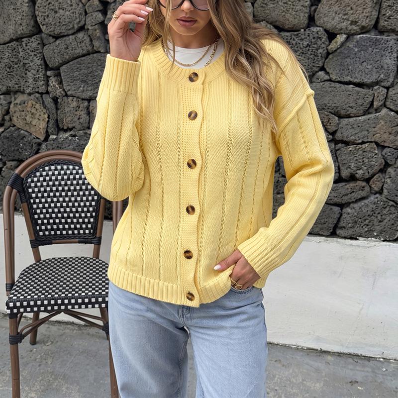 TikTok Europe Wool Knitted Cardigan: 2026 Autumn/Winter Casual Long Sleeve Loose Sweater Coat for Women