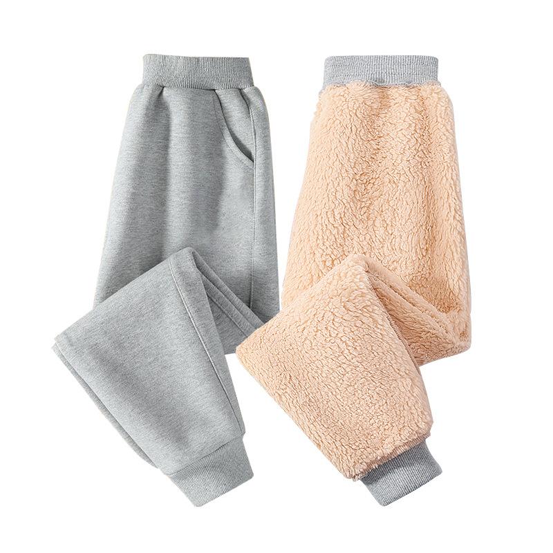 

Осінньо-зимові нові повсякденні довгі штани з овечої вовни для хлопчиків, флісова підкладка, потовщені спортивні штани, зимові трендові універсальні штани для дівчаток 120cm сірий колір